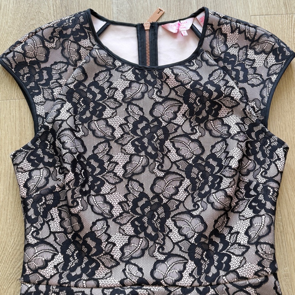Ted Baker London Black Lace Cap Sleeve Mini Dress - Picture 5 of 8